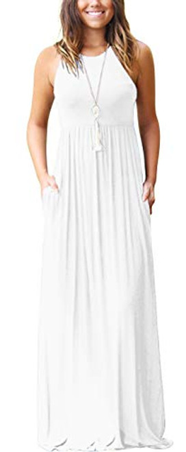 GRECERELLE Womens Sleeveless Racerback Loose Plain Maxi Dresses Casual Long Dresses with Pockets WhiteXLarge GRECERELLE Womens Sleeveless Racerback Loose Plain Maxi Dresses Casual Long Dresses with Pockets WhiteXLarge