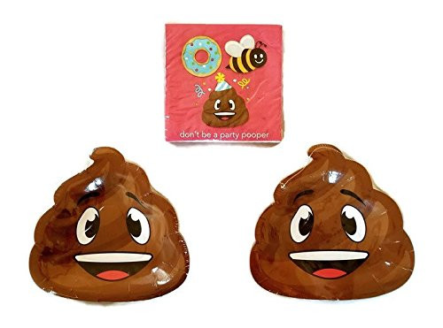 Happy Birthday Poop Emoji Party 9" Plates (16) Napkins (16)