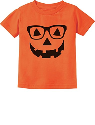 Cute Little Geeky Pumpkin Halloween Jack O Lantern Toddler Infant Kids TShirt 4T Orange