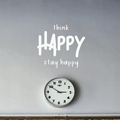 Vinyl Wall Art Decal - Think Happy Stay Happy - 21" x 23" - Motivational Positive Quotes Stencil Adhesive - Waterproof Indoor Outdoor Bedroom Living Room Workplace Use (21" x 23", White Text)