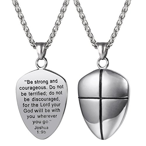 U7 Shield of Faith Pendant Chain 22 Inch Stainless Steel Joshua 19 Cross Amulet Necklace