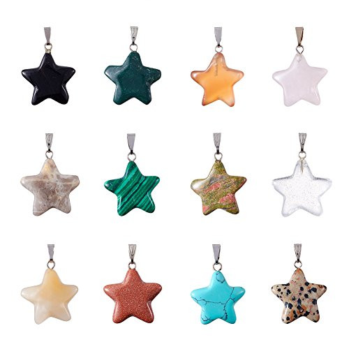 Fashewelry 50Pcs Star Stone Pendants Healing Crystal Quartz Chakra Gemstone Rock Charms Random Mixed for Necklace Jewelry Making Hole 2x7mm Fashewelry 50Pcs Star Stone Pendants Healing Crystal Quartz Chakra Gemstone Rock Charms Random Mixed for Necklace Jewelry Making Hole 2x7mm