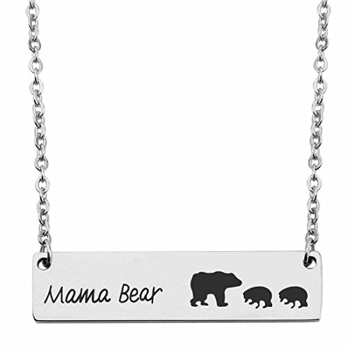 Mama Bear Bar Necklace Hand Stamped Jewelry Gifts for Mom Silver Three bear necklace