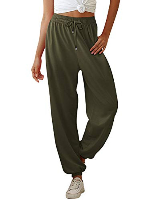 Yidarton Womens High Waisted Sweatpants Joggers Pants Drawstring Yoga Workout Lounge Pants with Pockets Medium Army Green