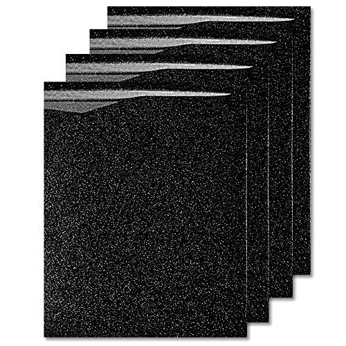 MiPremium Glitter Black Heat Transfer Vinyl HTV Glitter Iron On Vinyl Pack of 4 Sheets for T Shirts Sports Clothing Other Garments  Fabrics Easy to Cut Press  Apply Black Glitter Vinyl Black