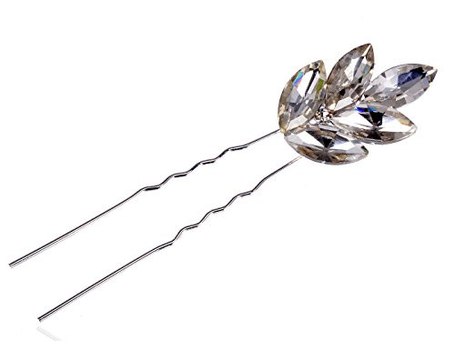 Alilang Silvery Tone Shine Clear Crystal Rhinestones Leaf Pattern Fashion Hair Pin Clip Alilang Silvery Tone Shine Clear Crystal Rhinestones Leaf Pattern Fashion Hair Pin Clip
