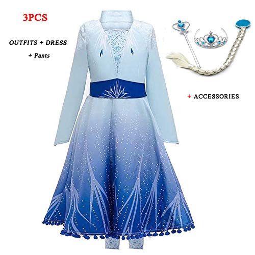 LZH Girls Princess Elsa Fancy Dress Costume Blue