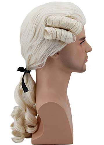 Menoqi Wigs for Mens Boys Judge Colonial Wig Lawyer Wig Long Wavy Beige Wig Washington Costume Wigs for Party Halloween WIG240B