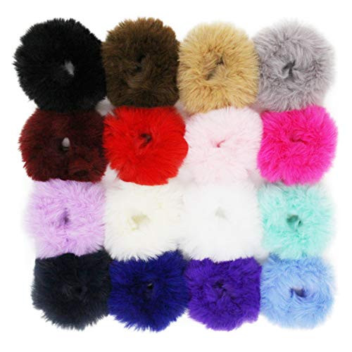 SUSULU Fuzzy Furry Artificial Rabbit Fur Faux Fur Hair Band Rope Hair Holder Wristband Hair Ring Hair Tie Ponytail Holder Hair Accessories 16 Colors
