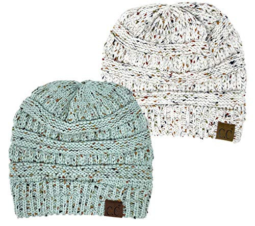H603322554 Confetti Knit Beanie Bundle  Ivory  Mint 2 Pack