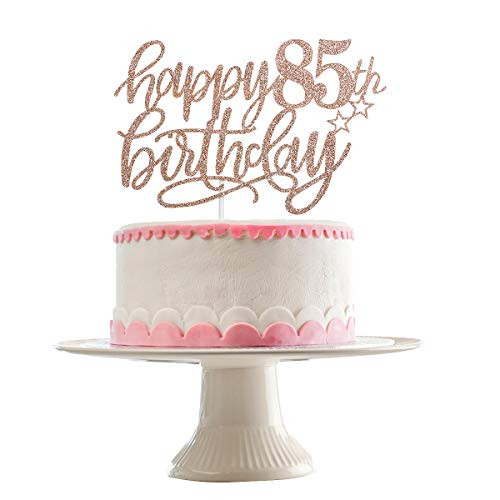 Rose Gold Glittery Happy 85th Birthday Cake Topper 85th Birthday Party Decorations85th Anniversary Party DecorBirthday Cake Decor