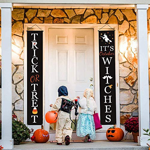 Halloween Decorations Outdoor Trick or Treat Banner for Indoor Front Door Halloween Porch Home Gate Decor Halloween Welcome Signs