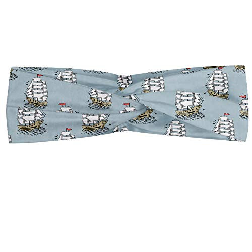 Ambesonne Sailing Headband Hand Drawn Repetitive Pattern of Clipper Ship Sailboat Elastic and Soft Womens Bandana for Sports and Everyday Use Pale Blue