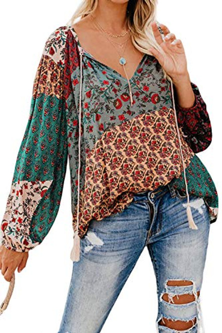 Eternatastic Womens Floral Print V Neck Long Sleeve Shirts Tops Casual Loose Boho Blouses XL Multicolor Eternatastic Womens Floral Print V Neck Long Sleeve Shirts Tops Casual Loose Boho Blouses XL Multicolor