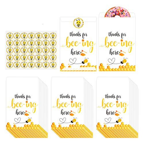 50 Pack Honey Bee Party Candy Favor Bags with Bee StickersThank you for beeing here Bumble Bee Party DecorationBees Goody Gift Treat Bags for Bee Theme Birthday Baby Shower