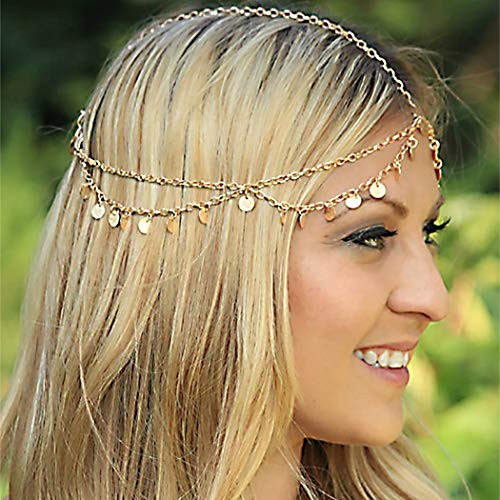 Abien Boho Sequins Head Chain Gold Layered Wedding Bride Hair Chain Jewelry Festival Tassel Headpiece Hair Accesories for Women and Girls Abien Boho Sequins Head Chain Gold Layered Wedding Bride Hair Chain Jewelry Festival Tassel Headpiece Hair Accesories for Women and Girls