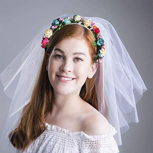 Aukmla Bride Party Headband Hen Party Crown Headpiece Veil Headband Bride with Veil Bridal Shower Hair Accessory