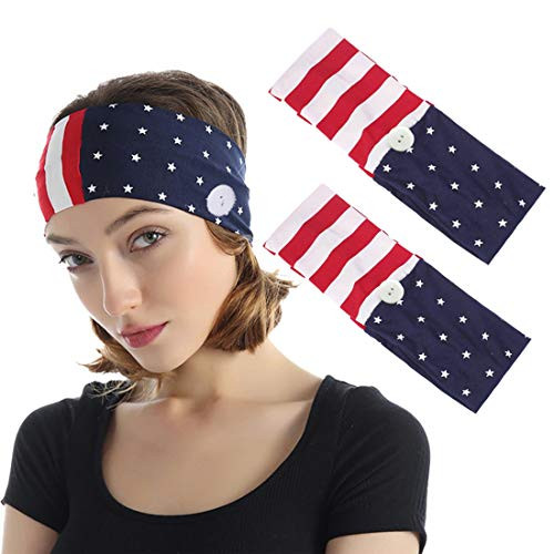 LATFZ 4th of July Independence Day American Flag Button Headband Patriotic Hair Accessories 2PCS LATFZ 4th of July Independence Day American Flag Button Headband Patriotic Hair Accessories 2PCS