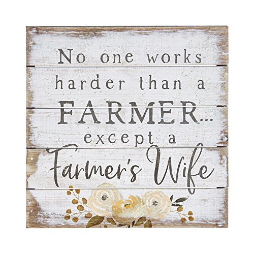 Sincere Surroundings Perfect Pallet Petites 8" x 8" Wood Sign, No one works harder than a farmer, Except a farmer's wife