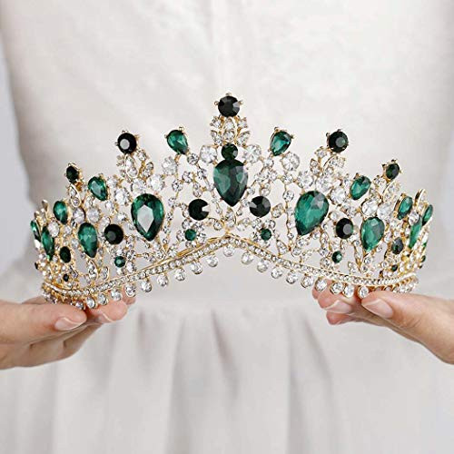 Harosy Baroque Tiaras and Crowns with Green Crystal Gold Wedding Crowns for Brides Princess Pageant Rhinestone Queen Crowns Birthday Prom Tiara Hair Accessories for Women and Girls Harosy Baroque Tiaras and Crowns with Green Crystal Gold Wedding Crowns for Brides Princess Pageant Rhinestone Queen Crowns Birthday Prom Tiara Hair Accessories for Women and Girls
