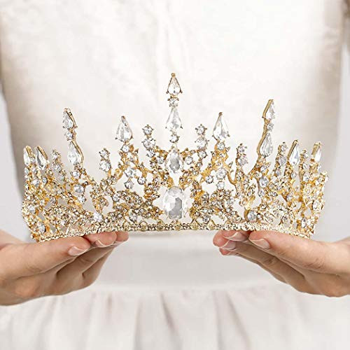 Harosy Wedding Gold Crowns Crystal Rhinestone Baroque Tiaras and Crowns for Brides Pageant Queen Crowns Birthday Prom Halloween Tiara Hair Accessories for Women and Girls