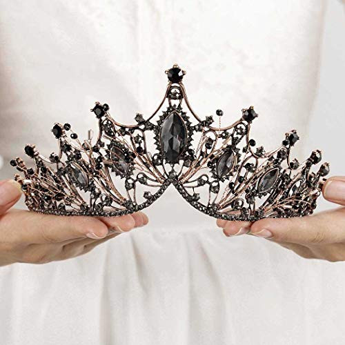 Harosy Baroque Tiaras and Crowns Black Crystal Wedding Queen Crowns Brides Pageant Bridal Tiaras Hair Accessories for Women and Girls Harosy Baroque Tiaras and Crowns Black Crystal Wedding Queen Crowns Brides Pageant Bridal Tiaras Hair Accessories for Women and Girls