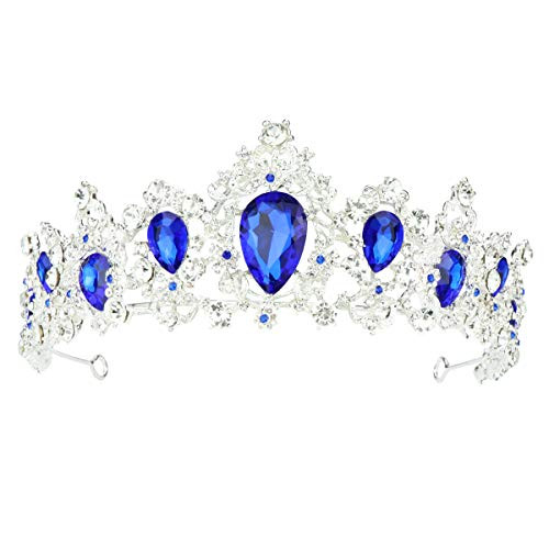 Baroque Crown Women Luxurious Crystal Rhinestone Bridal Tiara Princess Headpieces Girls Bridal Bride Tiara Princess Birthday Wedding Pageant Party with Combs Blue Silver