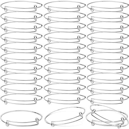 30 Pieces Expandable Bangle Bracelets Adjustable Wire Blank Bangles Metal Bracelets for DIY Jewelry Making White