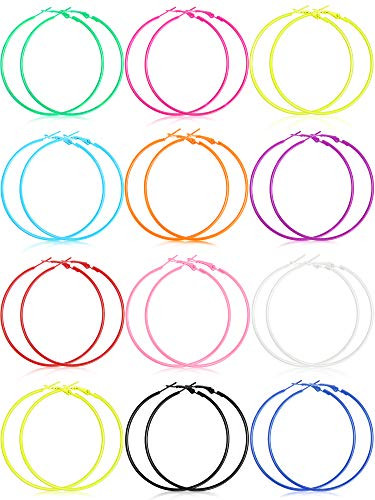 12 Pairs 80s Big Hoop Earrings Retro Neon Earrings Dangle Earrings for Women