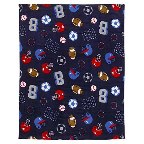 Carter's All Star Sports Super Soft Coral Fleece Toddler Blanket, Navy, Red, White, Gray