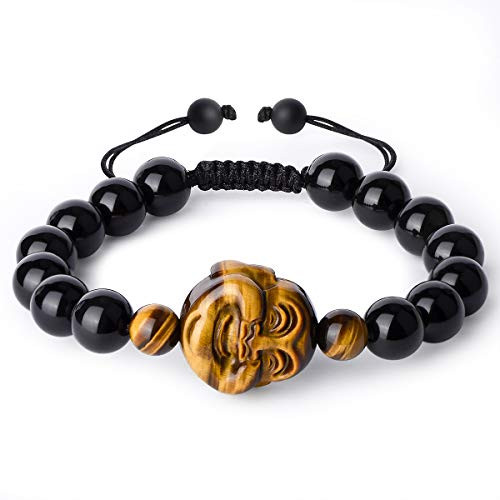 HASKARE Black Obsidian Wealth Bracelet 10mm Natural Stone Beads Obsidian and Tiger Eye Buddha Chakra Yoga Bracelet 78 Adjustable HASKARE Black Obsidian Wealth Bracelet 10mm Natural Stone Beads Obsidian and Tiger Eye Buddha Chakra Yoga Bracelet 78 Adjustable