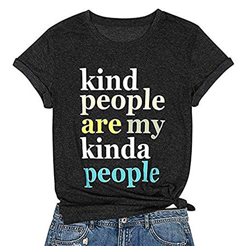 Kind People are My Kinda People TShirt Women Colorful Letter Print Shirts Top Funny Crew Neck Short Sleeve Tee Top L Grey
