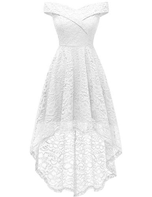 Homrain Womens Vintage Floral Lace Off Shoulder HiLo Wedding Cocktail Formal Swing Dress White 2XL