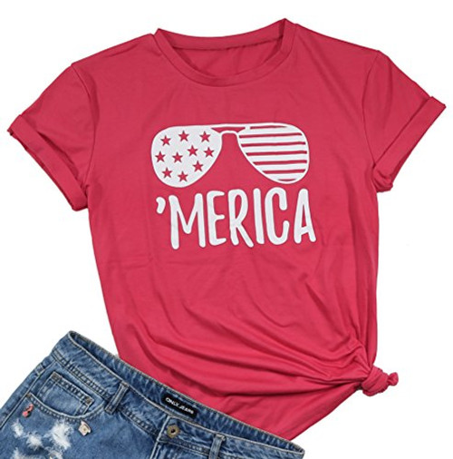 American Flag TShirt for Women Casual Letters Print 4th of July Patriotic Graphic Tees Tops XXL Red
