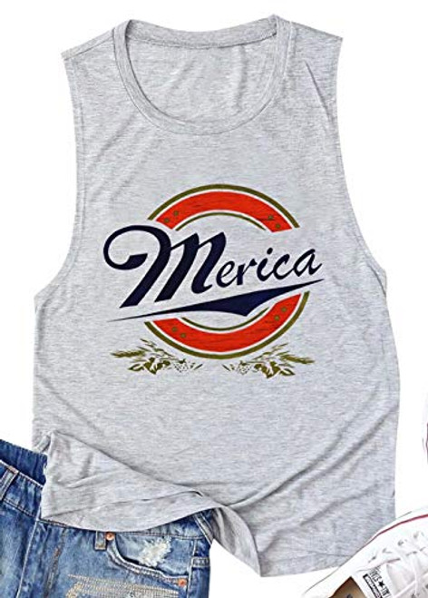 BANGELY Merica Graphic Tank Shirt for Women American Flag Patriotic Vest Tees Letter Print 4th of July Camis Tshirts Size XLarge Grey