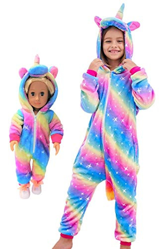 Unicorn Pajamas Onesie Costume Matching Doll  Girls Gifts Rainbow Galaxy 56 Years