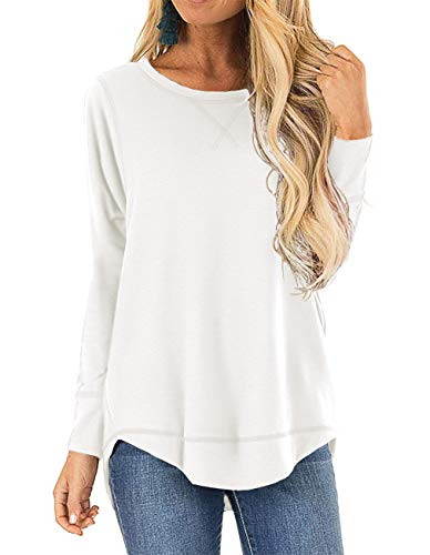 HIYIYEZI Womens Casual Long Sleeve Round Neck Loose Tunic T Shirt Blouse Tops XLargeWhite