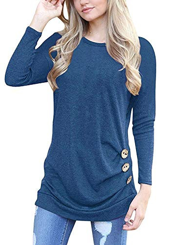 I2CRAZY Sweatshirts for Women Long Sleeve Button Casual Blouses Shirt Tops  2XL Blue