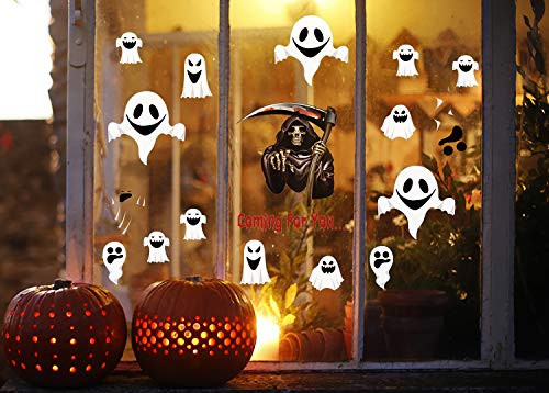 Yusongirl Halloween Party Decorations Grim Reaper Ghost Window Static Sticker Clings Decal Supplies (4Sheets)