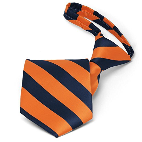 TieMart Navy Blue and Orange Striped Zipper Tie