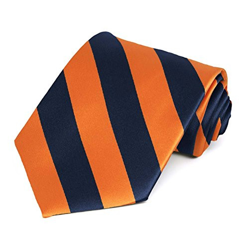 TieMart Navy Blue and Orange Striped Tie