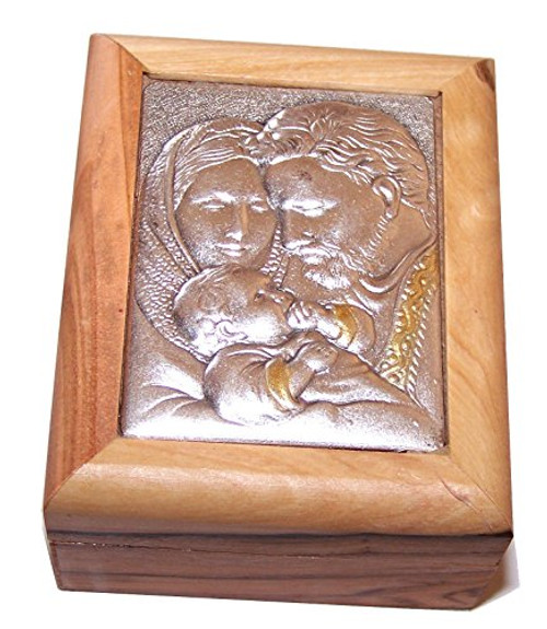 First Communion Box - Rosary Box - Bethlehem Olive wood (Metal - Holy Family) First Communion Box - Rosary Box - Bethlehem Olive wood (Metal - Holy Family)