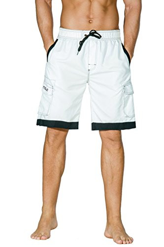 Nonwe Mens Surf Quick Dry Beach Trunks with Drawsting White 28