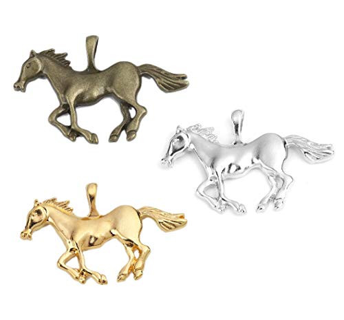 JGFinds Horse Charm Pendants 5 of Each Color Large Size 1 ½ Inch Tall Bronze Gold and Silver Tone