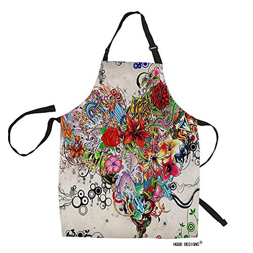 HGOD DESIGNS Flower Heart Kitchen ApronLovelife Wallpaper Stars Flowers Heart Kitchen Aprons for Women Men for Cooking Gardening Adjustable Home BibsAdult Size
