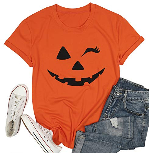 Jack O Lantern Halloween Pumpkin TShirt Pullover Women Halloween Costume Party Tee Shirt Pumpkin Fun Tshirt Orange