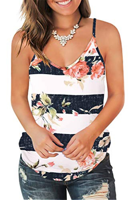 Jescakoo Printing Tank Tops for Women Casual V Neck Sleeveless Shirts Rose 2XL