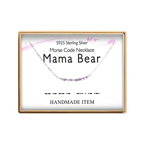 Mama Bear Morse Code Necklace S925 Sterling Silver Morse Code Pendant Necklace Women Jewelry Birthday Gifts for Mom