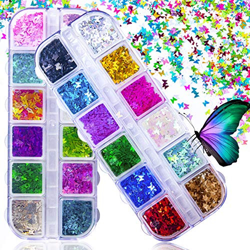 JOYJULY 3D Holographic Butterfly Nail Glitter 24 ColorSet Butterfly Nail Glitter Sequins Laser Butterfly Nail Sequin Acrylic Paillettes for Nail Art Decoration DIY Crafting JOYJULY 3D Holographic Butterfly Nail Glitter 24 ColorSet Butterfly Nail Glitter Sequins Laser Butterfly Nail Sequin Acrylic Paillettes for Nail Art Decoration DIY Crafting