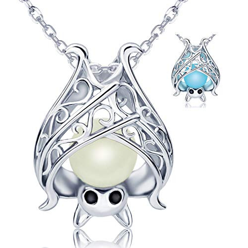 925 Sterling Silver Bat Necklace Earrings Bracelet Cute Animal Glowing in the Dark Jewelry Gift for Women Girl Necklace